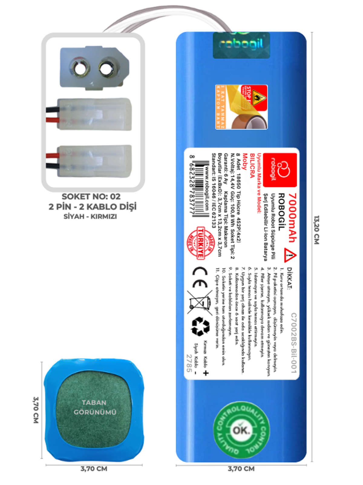 Bilicra Moby 7000mAh Uyumlu Robot Süpürge Pili C7002BS-Bil-001