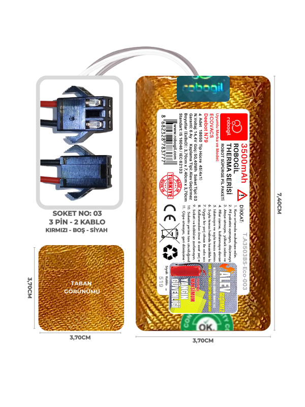 Ecovacs Deebot N79 3500mAh Therma Serisi Alev Geçirmez Kaplamalı Uyumlu Robot Süpürge Bataryası T.A3503BS-Eco-003 Sıra:519