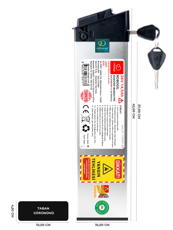 Jeep RX5  36V 14,5Ah 10S5P Uyumlu Elektrikli Bisiklet Kutulu Pil Paketi / Katlanabilir E-bike Bataryası Jee.01.10S5P.29    