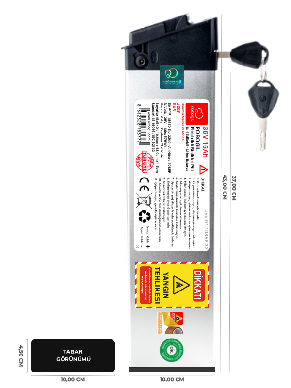 Jeep RX5  36V 16Ah 10S5P Uyumlu Elektrikli Bisiklet Kutulu Pil Paketi / Katlanabilir E-bike Bataryası Jee.01.10S5P.32    