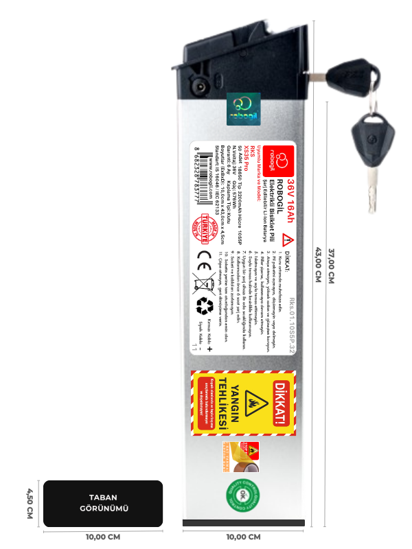 RKS XS35 Pro 36V 16Ah 10S5P Uyumlu Elektrikli Bisiklet Kutulu Pil Paketi / Katlanabilir E-bike Bataryası Rks.01.10S5P.32    