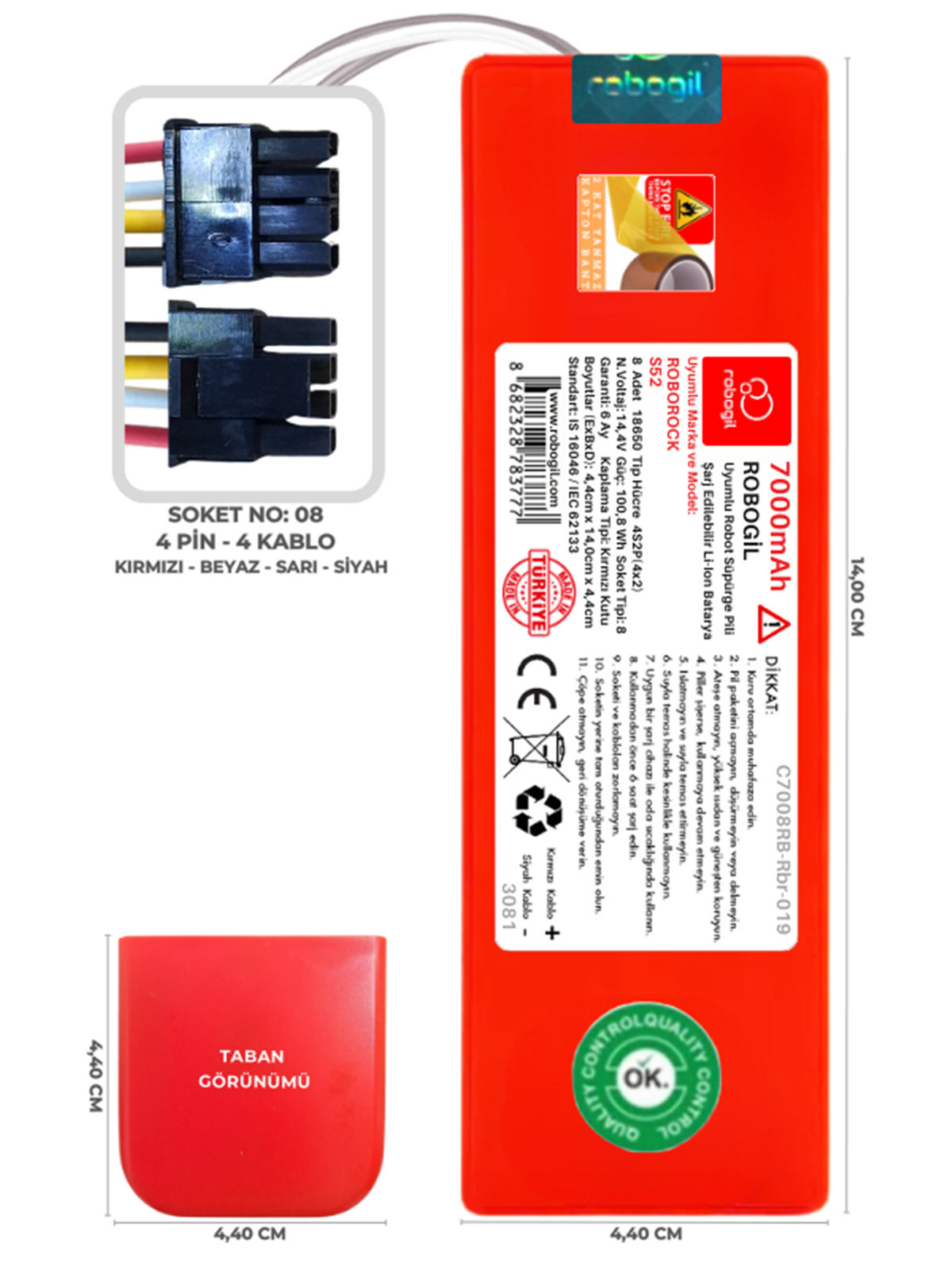 Roborock S52 7000mAh Uyumlu Robot Süpürge Pili C7008RB-Rbr-019