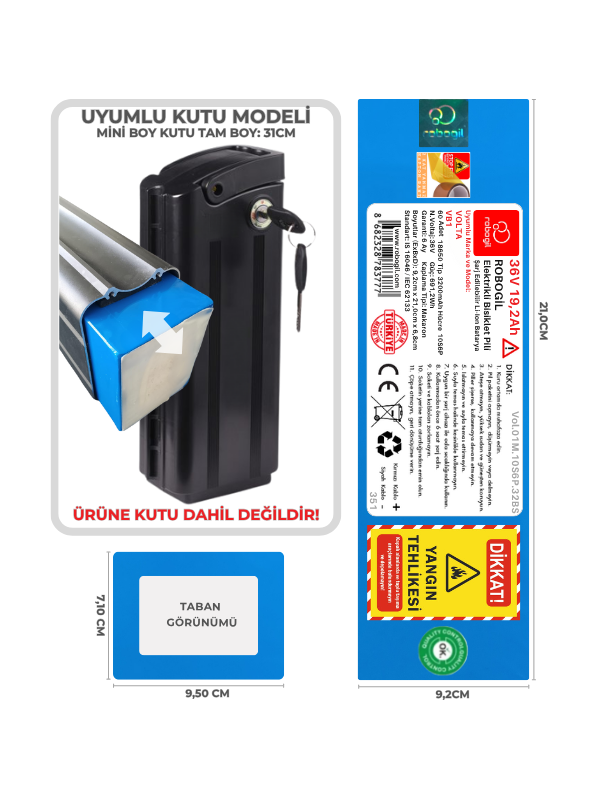 Volta VB1 36V 19,2Ah 10S6P Uyumlu Elektrikli Bisiklet Kutusuz Pil Paketi / Katlanabilir E-bike Bataryası Vol.01M.10S6P.32BS    