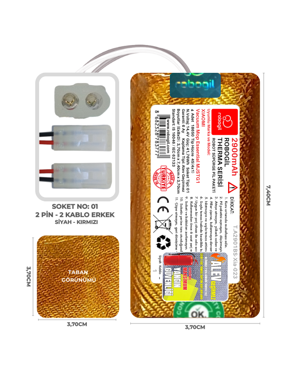 Xiaomi Vacuum Mop Essential MJSTG1 2900mAh Therma Serisi Alev Geçirmez Kaplamalı Uyumlu Robot Süpürge Bataryası T.A2901BS-Xia-023 Sıra:1