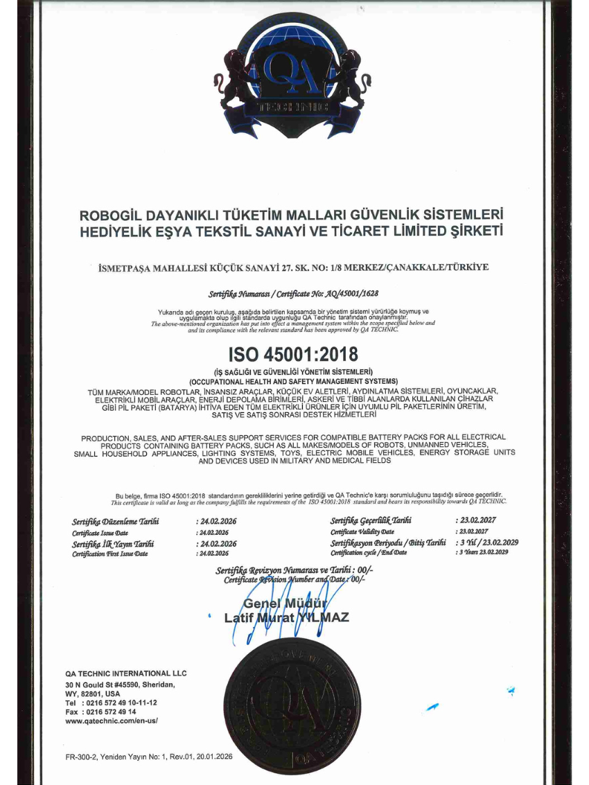ISO 45001 İş Sağlığı ve Güvenliği Yönetim Sistemi Belgesi