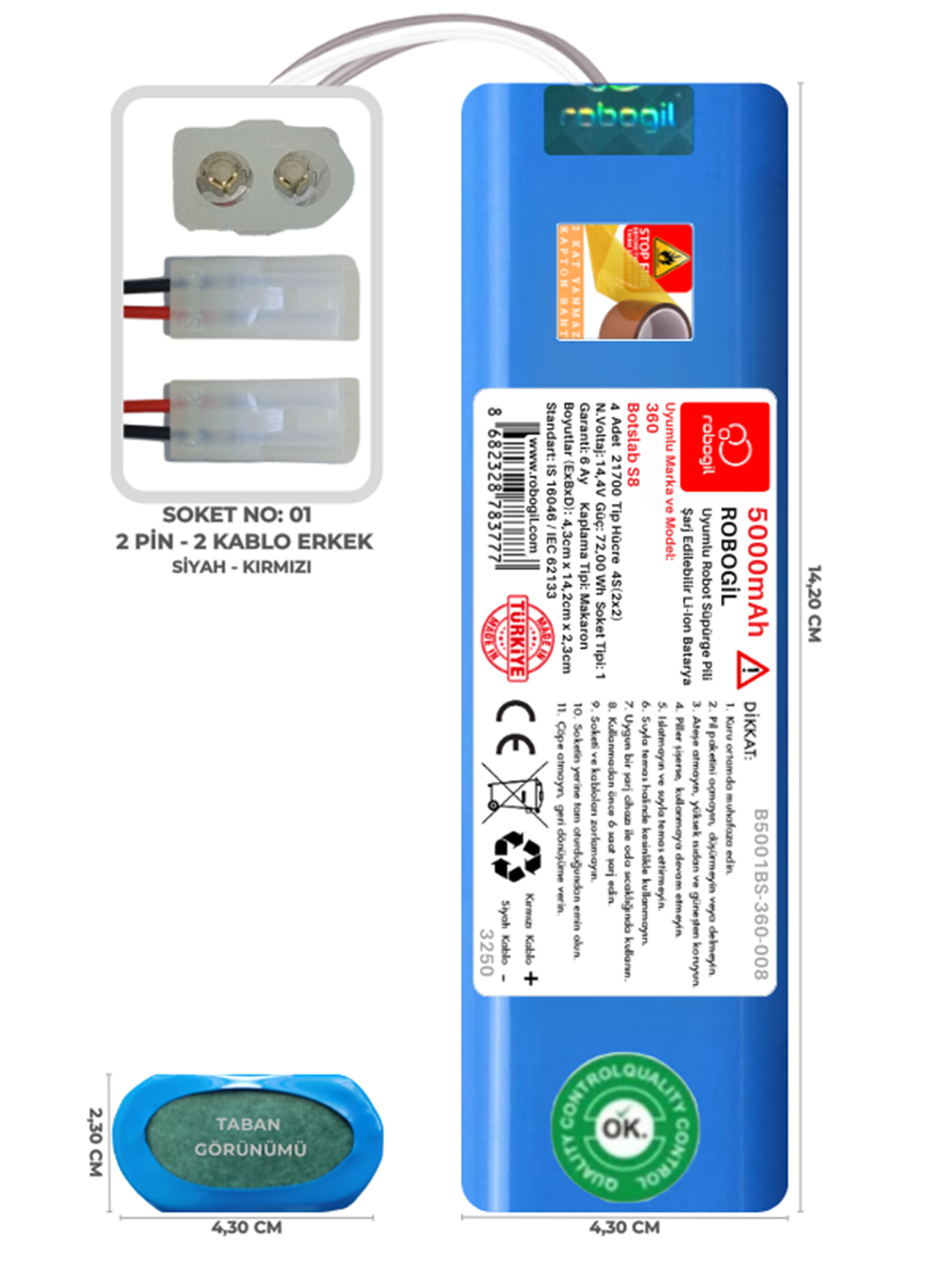 360 Botslab S8 5000mAh Uyumlu Robot Süpürge Pili B5001BS-360-008