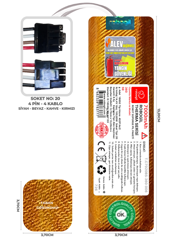 360 S9 7000mAh Uyumlu Robot Süpürge Pili Therma C7020TH-360-006