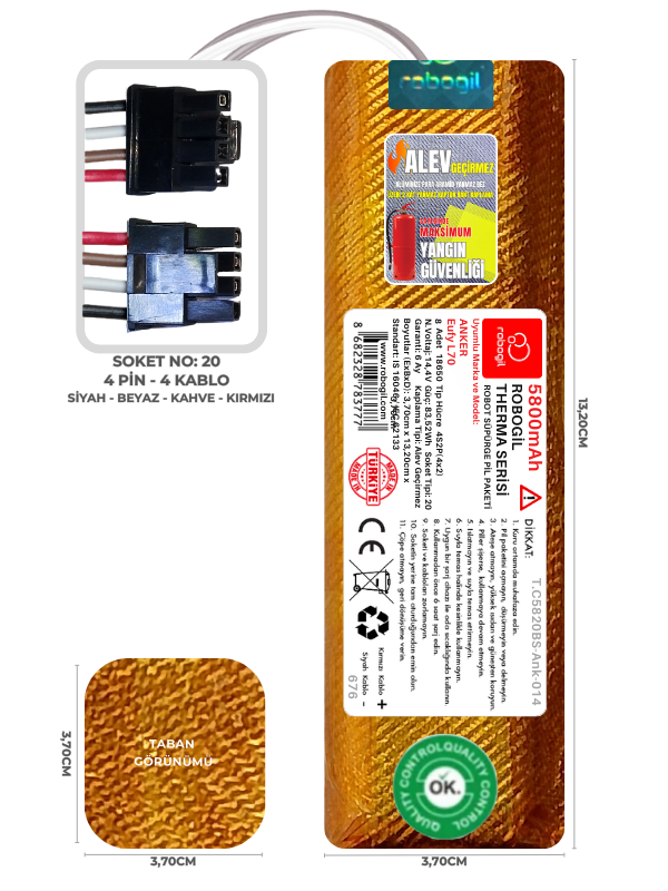 Anker Eufy L70 5800mAh Therma Serisi Alev Geçirmez Kaplamalı Uyumlu Robot Süpürge Bataryası T.C5820BS-Ank-014 Sıra:676