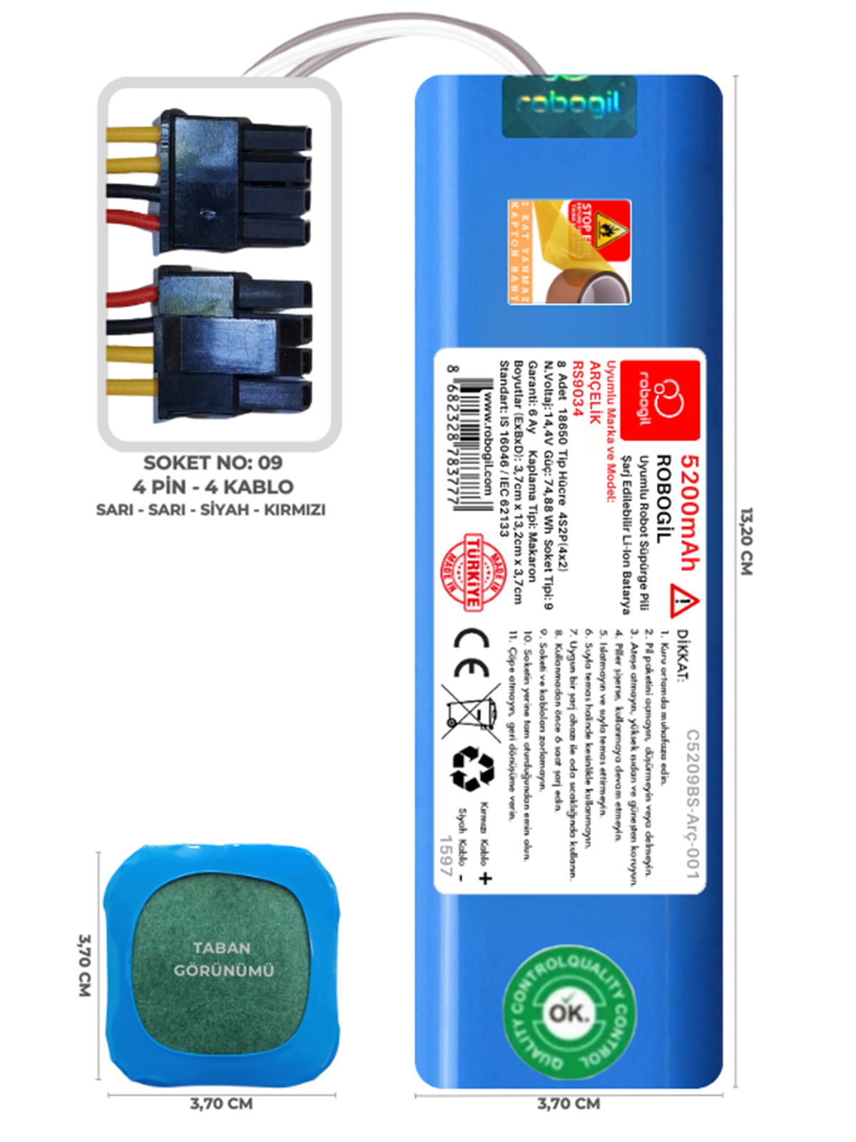 Arçelik RS 9034 5200mAh Uyumlu Robot Süpürge Pili C5209BS-Arç-001