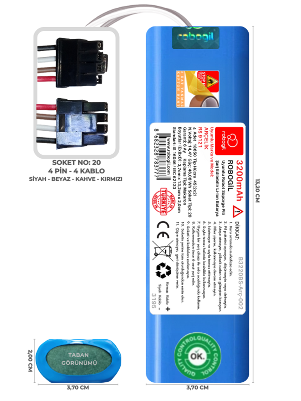 Arçelik RS 9121 3200mAh Uyumlu Robot Süpürge Pili B3220BS-Arç-002