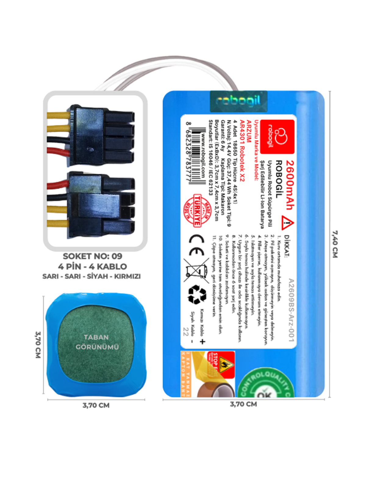 Arzum AR4301 Robotek X2 2600mAh Uyumlu Robot Süpürge Pili A2609BS-Arz-001