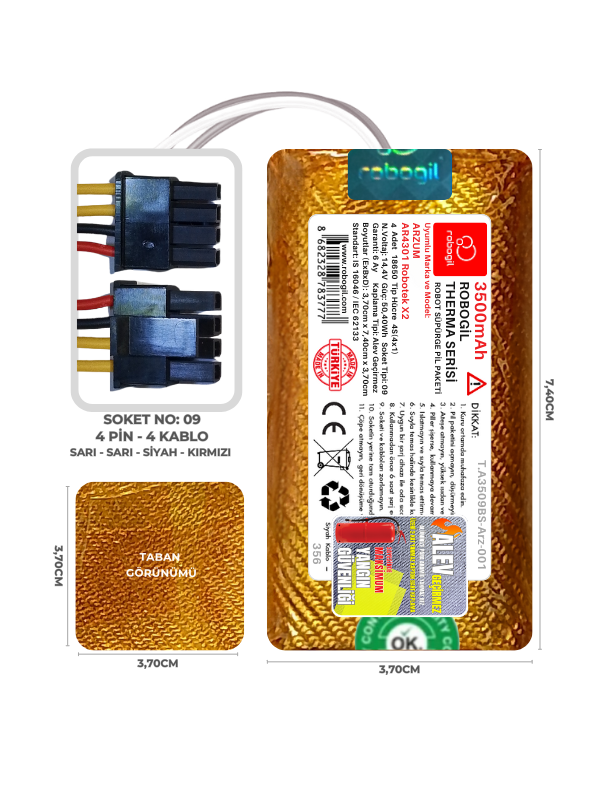 Arzum AR4301 Robotek X2 3500mAh Uyumlu Robot Süpürge Pili Therma A3509TH-Arz-001
