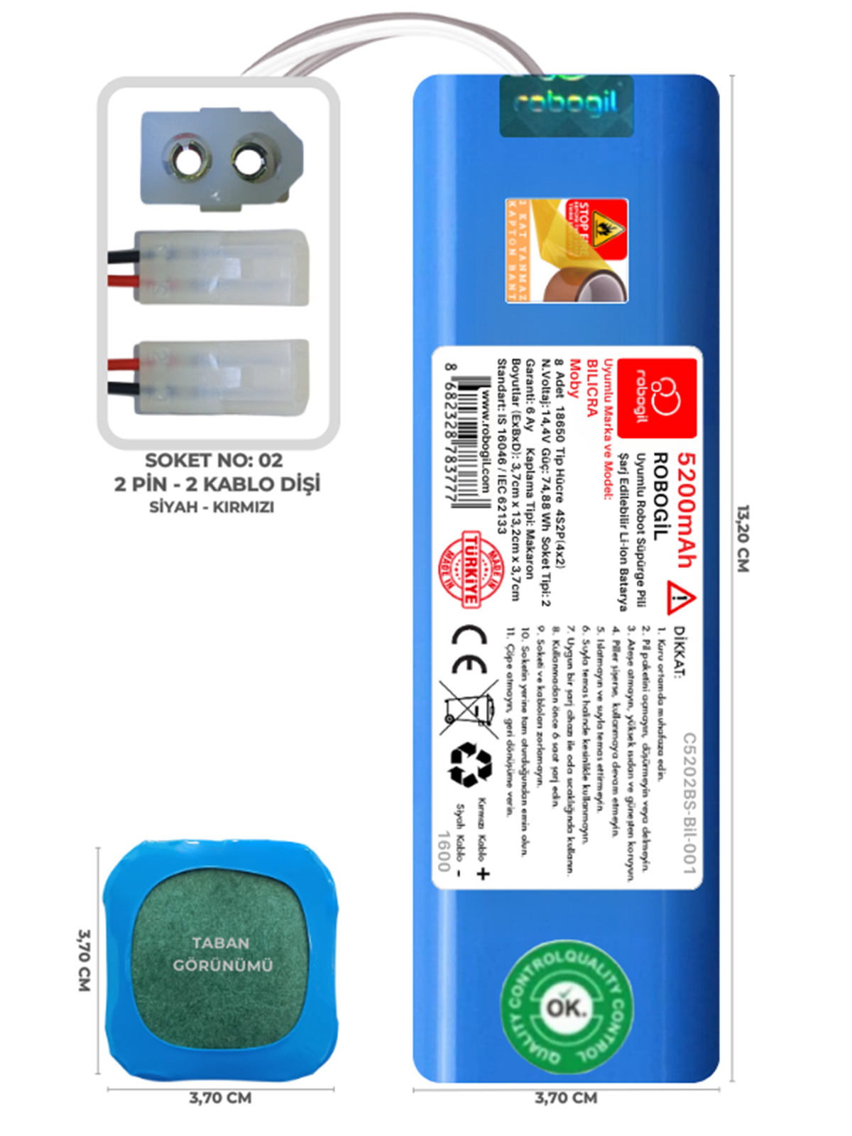 Bilicra Moby 5200mAh Uyumlu Robot Süpürge Pili C5202BS-Bil-001