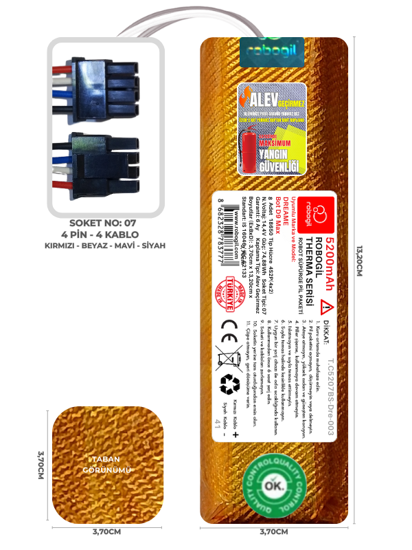 Dreame Bot D9 Max 5200mAh Therma Serisi Alev Geçirmez Kaplamalı Uyumlu Robot Süpürge Bataryası T.C5207BS-Dre-003 Sıra:41