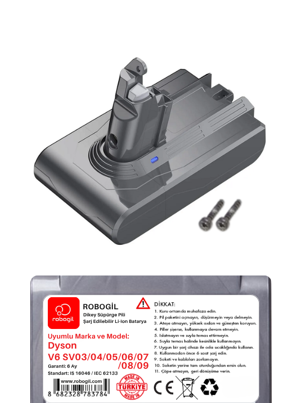 Dyson V6 SV03 Slim Uyumlu Dikey Süpürge Pili  B2500OK-Dys-003