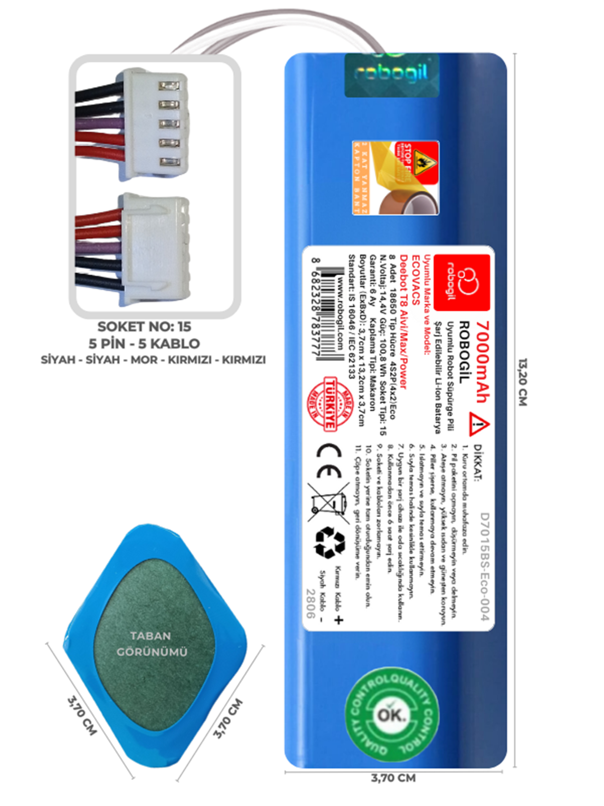 Ecovacs Deebot T8 Aivi/Max/Power 7000mAh Uyumlu Robot Süpürge Pili D7015BS-Eco-004