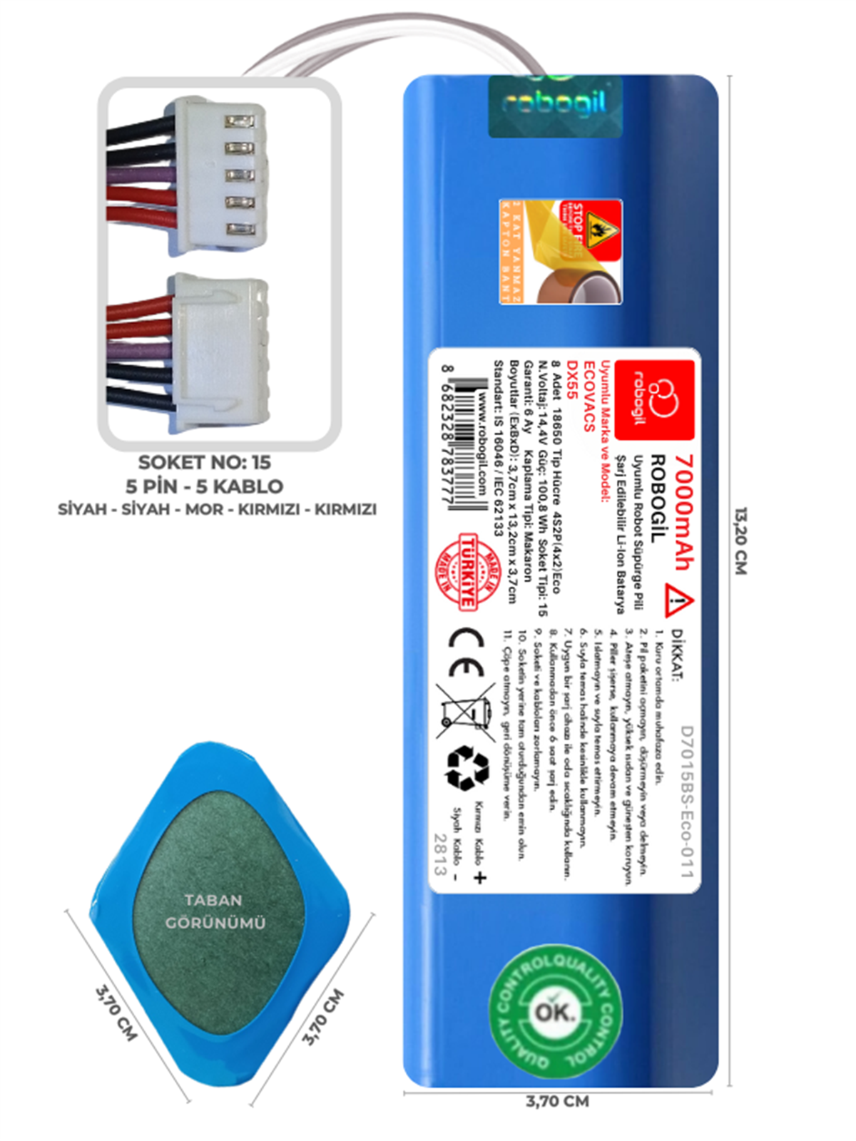 Ecovacs DX55 7000mAh Uyumlu Robot Süpürge Pili D7015BS-Eco-011