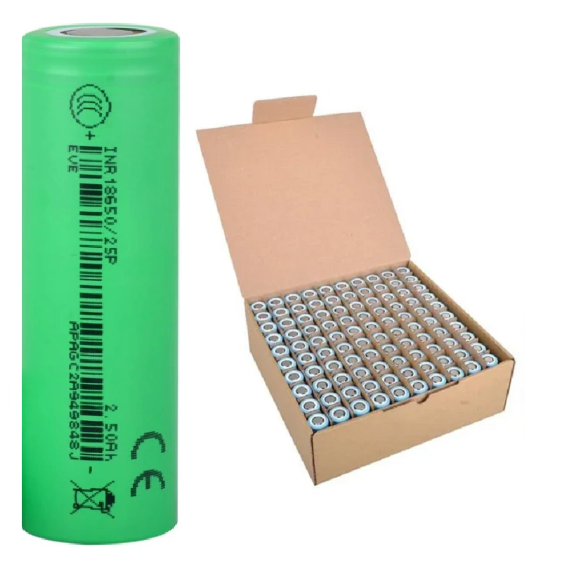 EVE 100'LÜ PAKET INR18650/25P 3.7V 2500mAh Lityum İyon Şarj Edilebilir Pil Hücresi INR18650/25P-P100