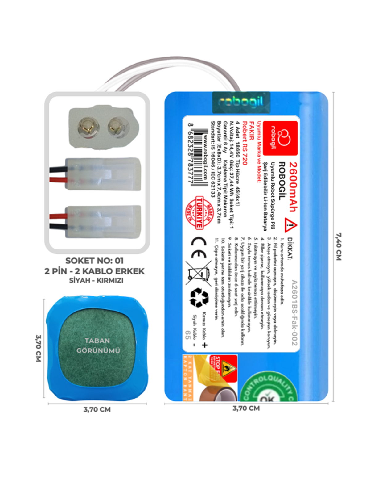 Fakir Robert RS 720 2600mAh Uyumlu Robot Süpürge Pili A2601BS-Fak-002