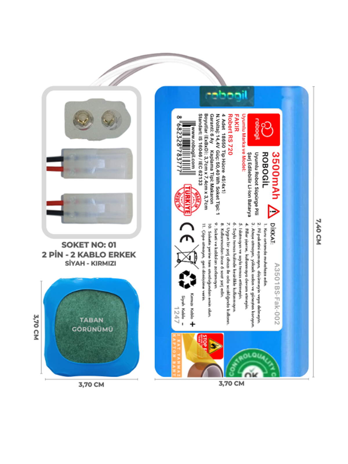 Fakir Robert RS 720 3500mAh Uyumlu Robot Süpürge Pili A3501BS-Fak-002