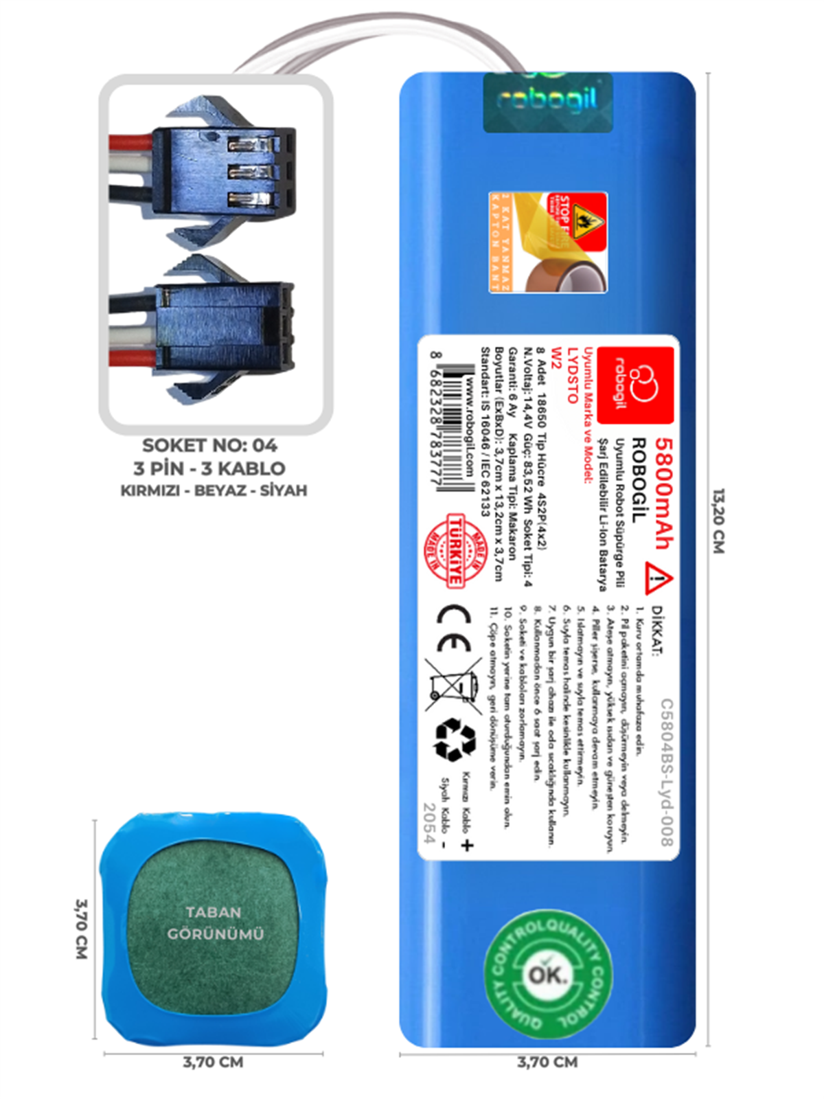 Lydsto W2 5800mAh Uyumlu Robot Süpürge Pili C5804BS-Lyd-008