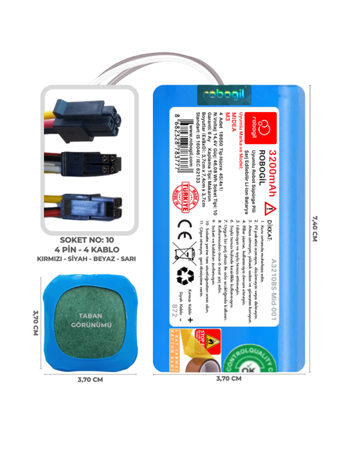 Midea M3 3200mAh Uyumlu Robot Süpürge Pili A3210BS-Mid-001