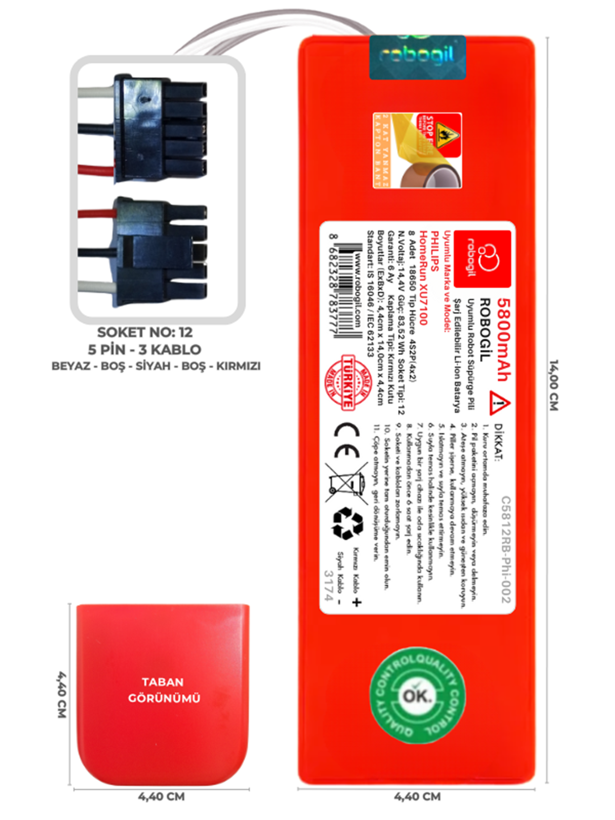 Philips HomeRun XU7100 5800mAh Uyumlu Robot Süpürge Pili C5812RB-Phi-002
