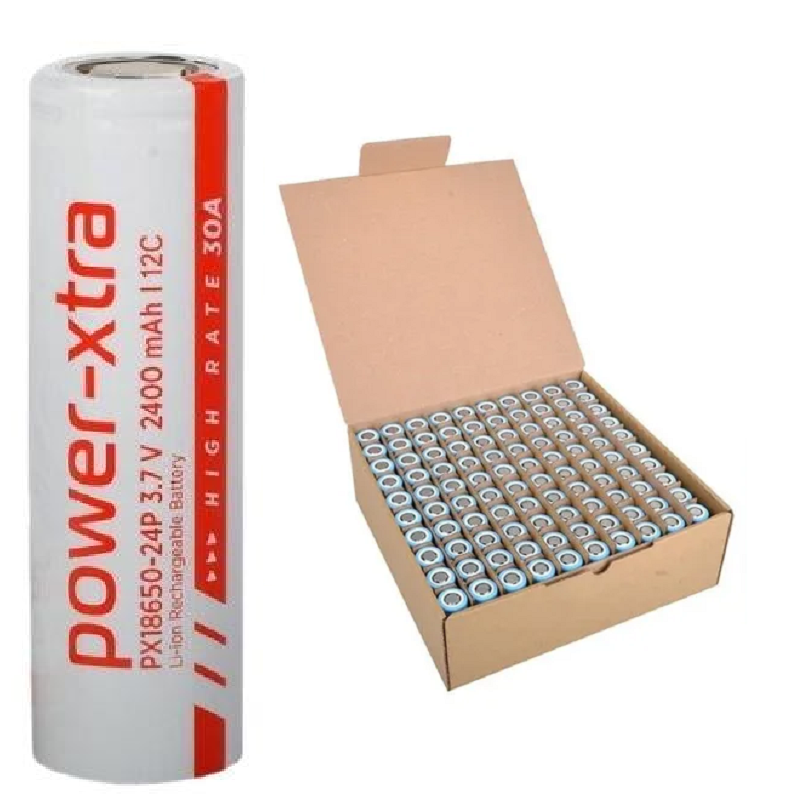 Power‑Xtra 100'lü Paket PX18650-24P 2400mAh 12C 3.7V Lityum İyon Şarj Edilebilir Pil Hücresi PX18650-24P-P100