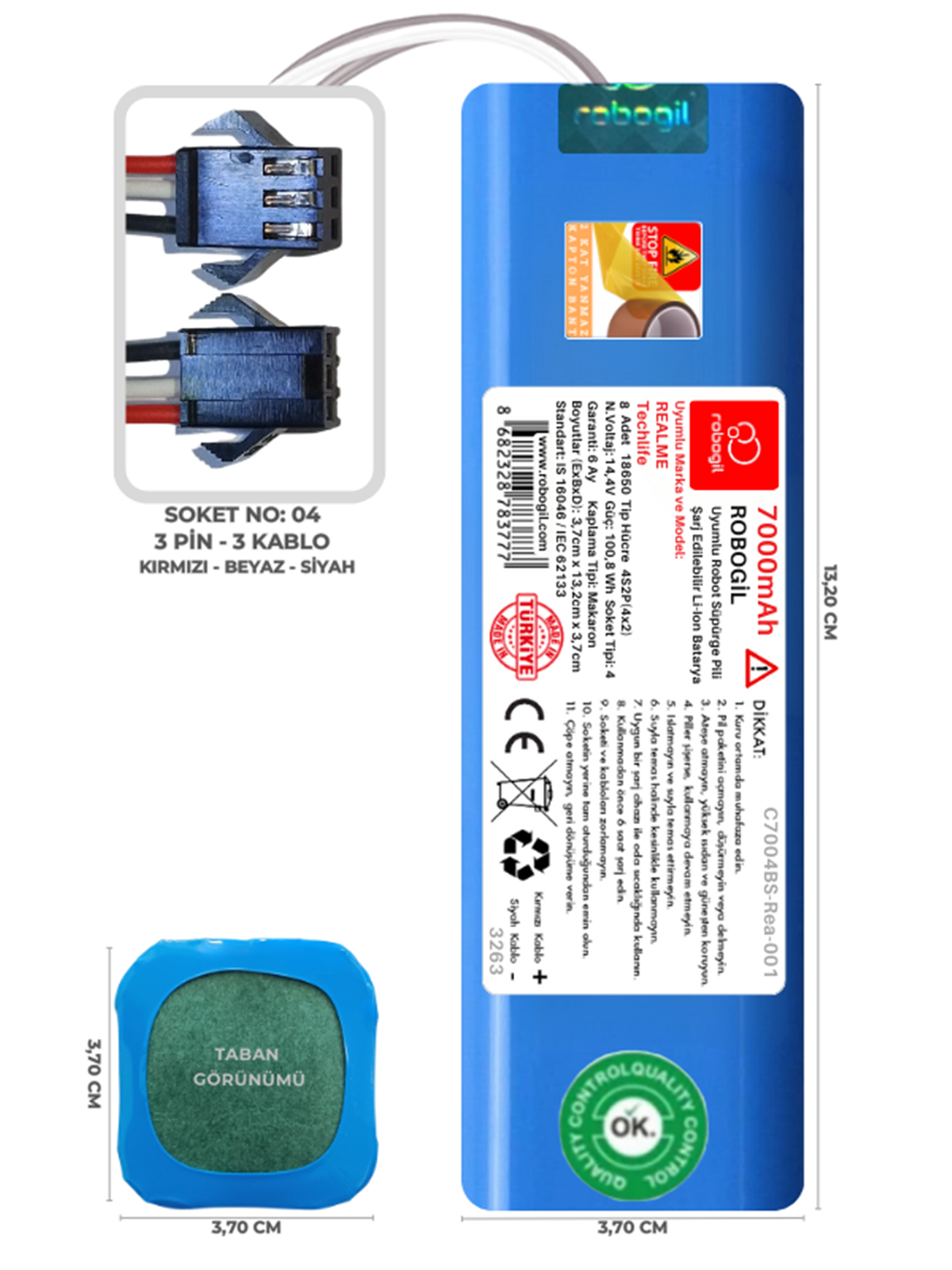 Realme Techlife 7000mAh Uyumlu Robot Süpürge Pili C7004BS-Rea-001