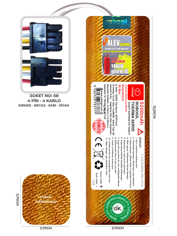 Roborock S5 Max 5200mAh Therma Serisi Alev Geçirmez Kaplamalı Uyumlu Robot Süpürge Bataryası T.C5208BS-Rbr-016 Sıra:139