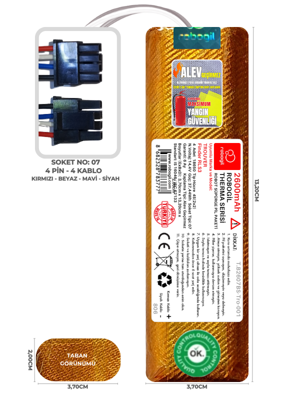 Trouver Finder RLS3 2600mAh Uyumlu Robot Süpürge Pili Therma B2607TH-Tro-001