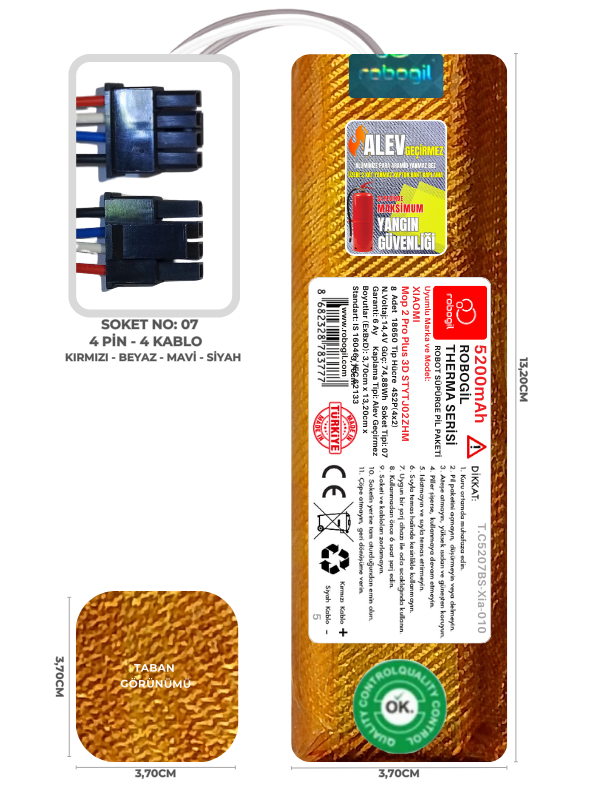 Xiaomi Mop 2 Pro Plus 3D STYTJ02ZHM 5200mAh Therma Serisi Alev Geçirmez Kaplamalı Uyumlu Robot Süpürge Bataryası T.C5207BS-Xia-010 Sıra:5