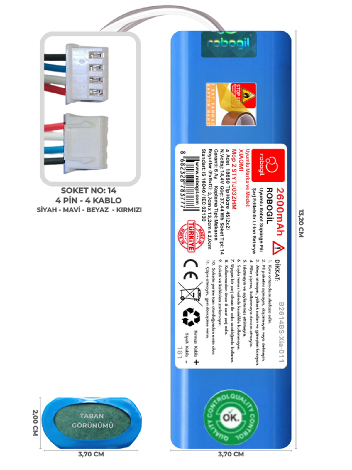 Xiaomi Mop 2 STYTJ03ZHM 2600mAh Uyumlu Robot Süpürge Pili B2614BS-Xia-011