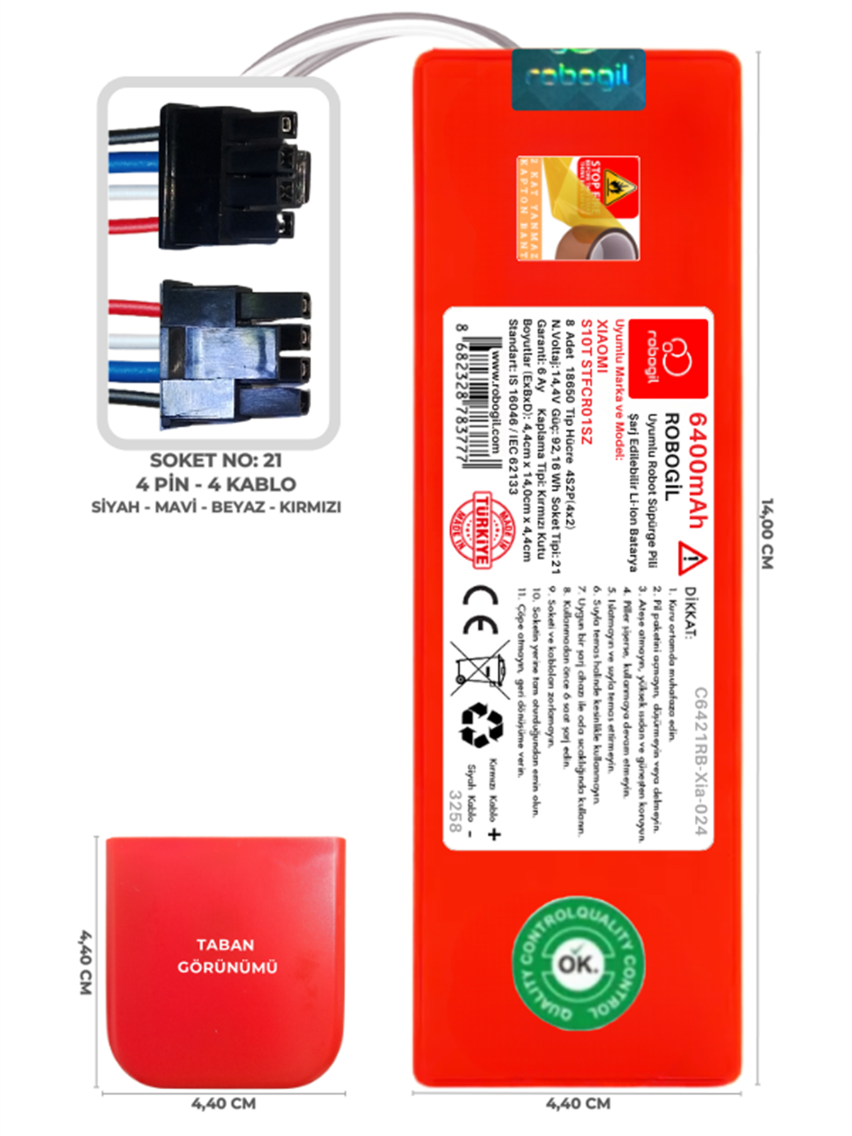 Xiaomi Robot Vacuum S10T STFCR01SZ 6400mAh Uyumlu Robot Süpürge Pili C6421RB-Xia-024