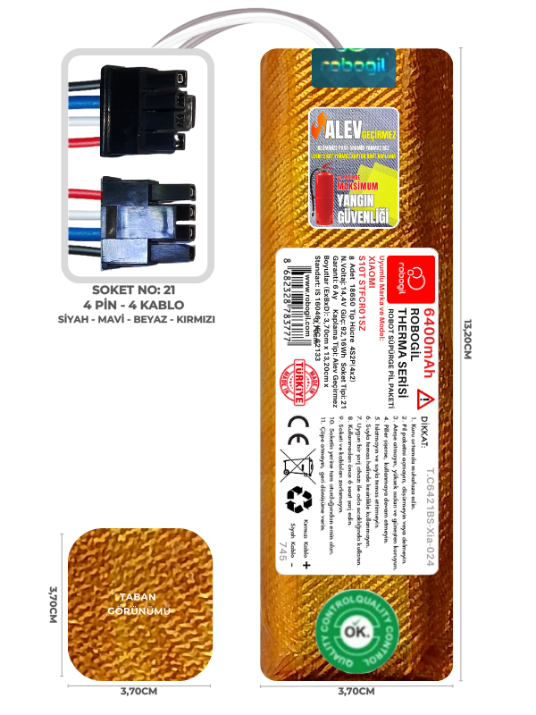 Xiaomi S10T STFCR01SZ 6400mAh Uyumlu Robot Süpürge Pili Therma C6421TH-Xia-024