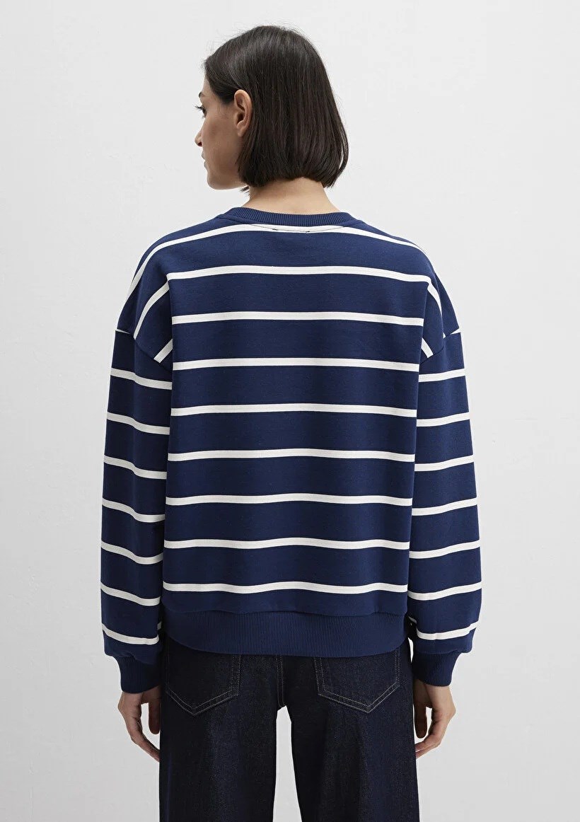 Mavi Çizgili Logo Baskılı Kadın Sweatshirt-1S10456-84634