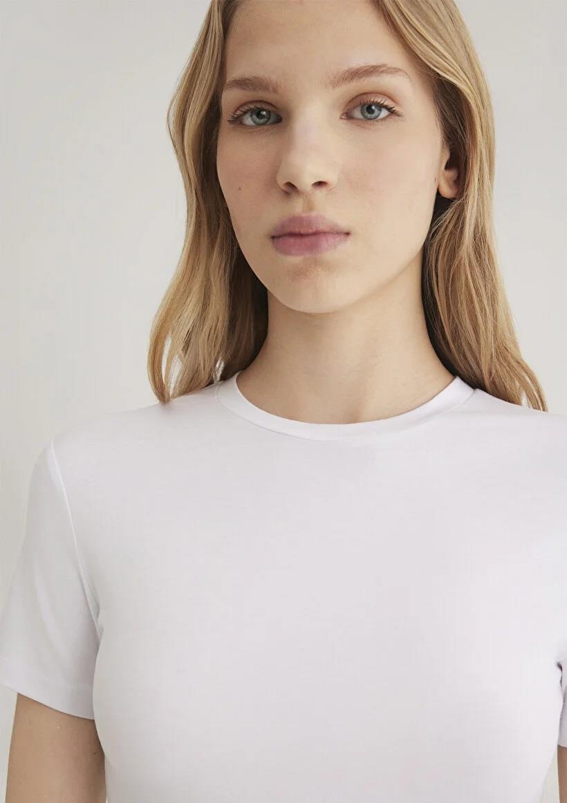 Mavi Yuvarlak Yaka Basıc  Beyaz Kadın T-Shirt 1600963-620