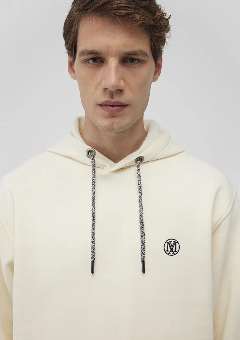 Mavi Kapüşonlü Erkek Sweatshirt Kırık Beyaz 065809-34519