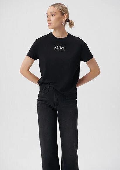 Mavı Logo Kadın Siyah Tişört