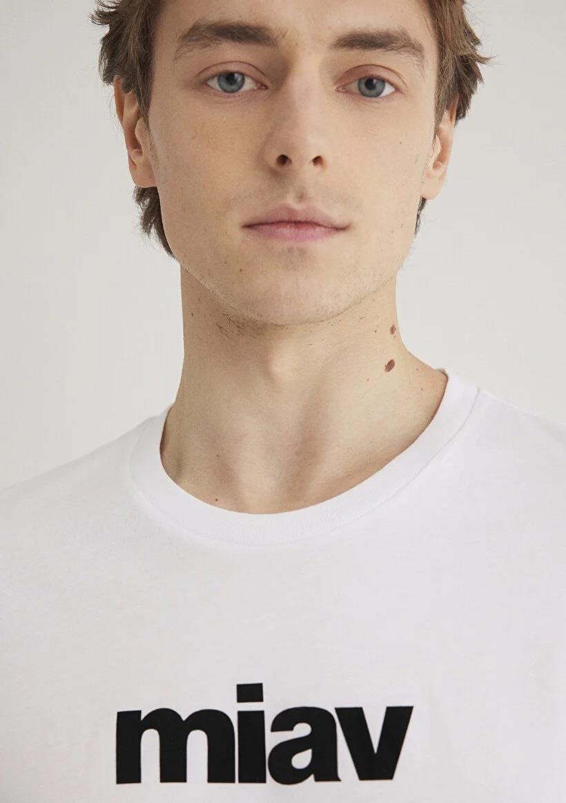 Mavi Miav Baskılı  Beyaz Erkek T-Shirt 067153-602