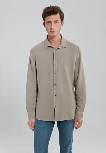 Mavi Uzun Kol Kum Erkek Gömlek