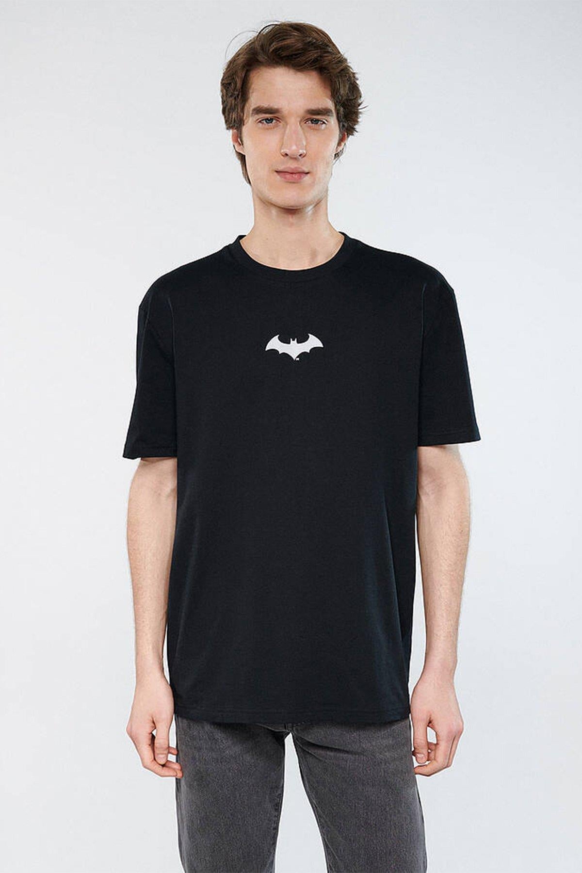 Mavi Batman Reflektör Baskılı  Siyah Erkek T-Shirt 066878-900