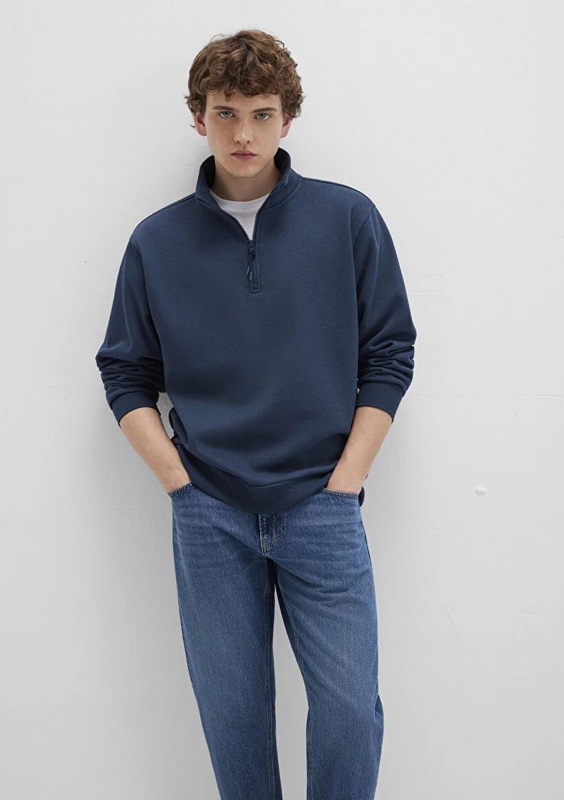 Mavi Yarı Fermuarlı Basic Sweatshirt-0S10278-70490