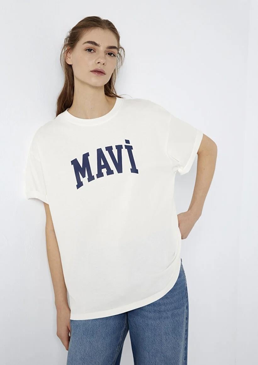 Mavi Mavi Baskılı  Kırık Beyaz Kadın T-Shirt