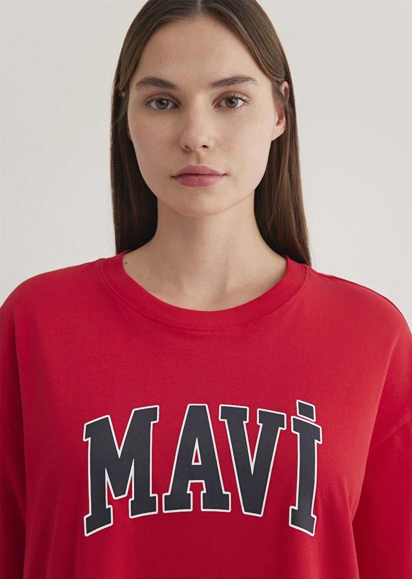 Mavi Baskılı  Acı Kırmızı Kadın T-Shirt 1600843-82054