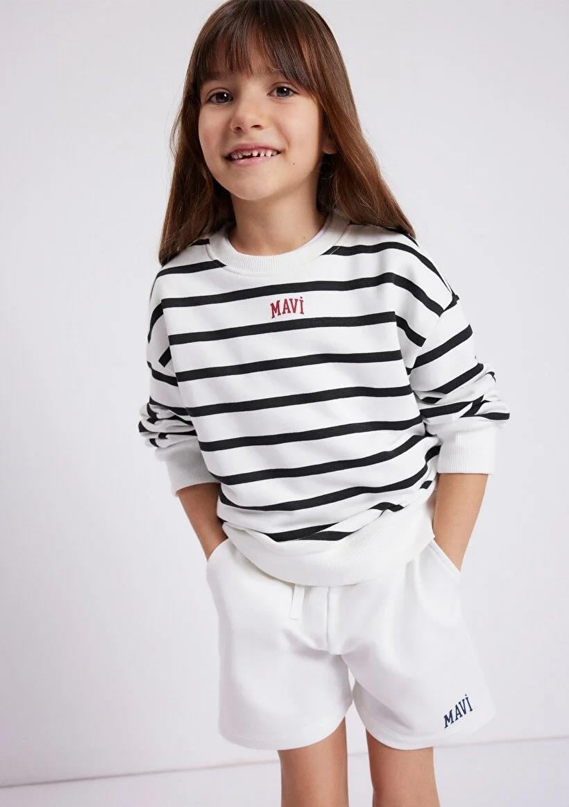 Mavi Logo Baskılı Siyah Çizgili Sweatshirt 7S10038-900