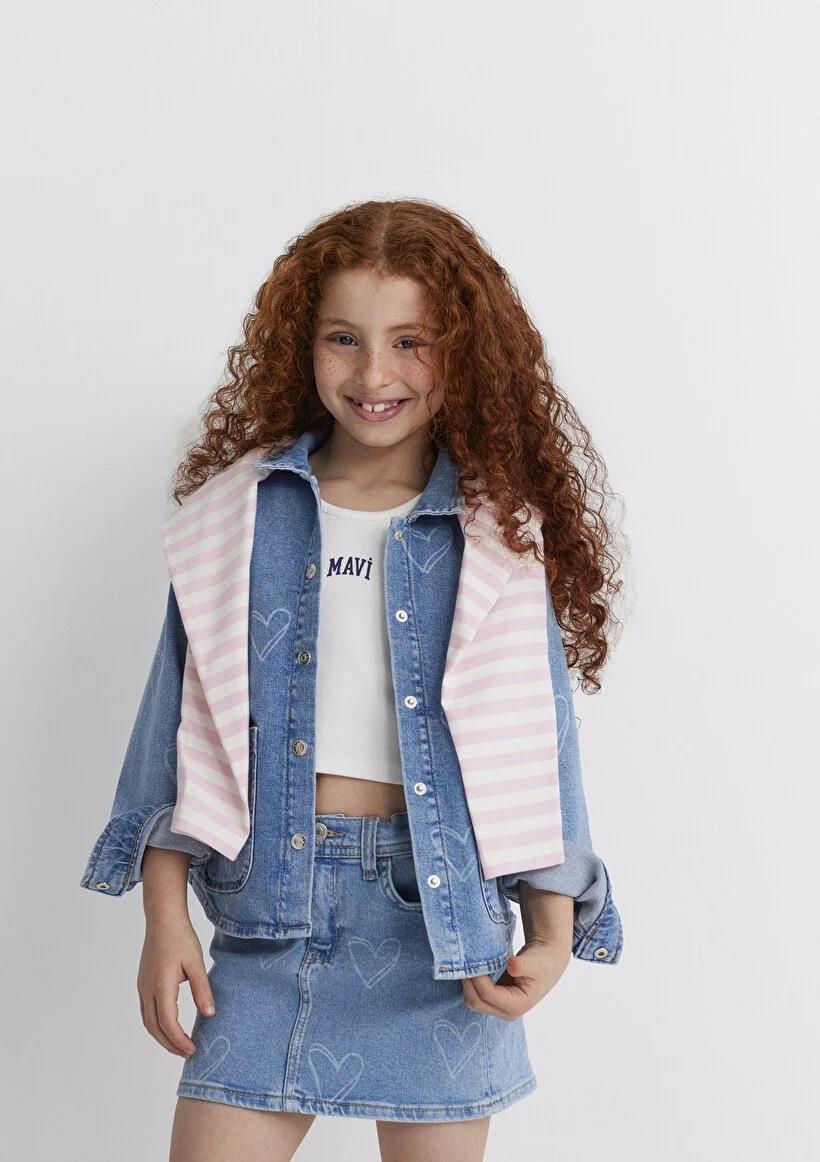 Mavi Lullu LT Heart Denim Çocuk Jean Gömlek-7210002-89486