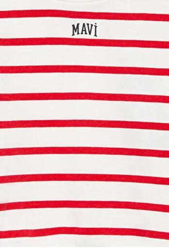 Mavi Logo Baskılı Çizgili Unisex Sweatshirt 7S10038-82054