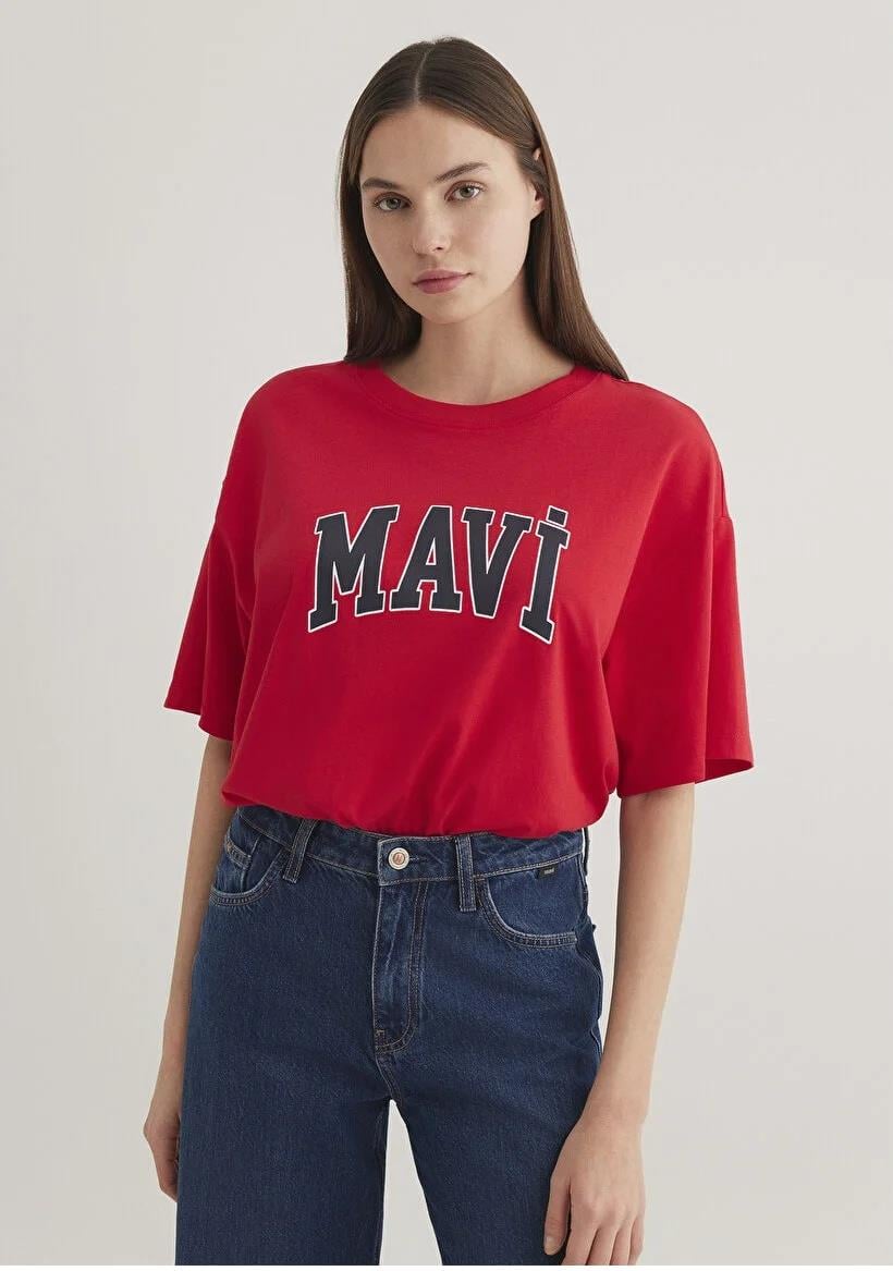 Mavi Baskılı  Acı Kırmızı Kadın T-Shirt 1600843-82054