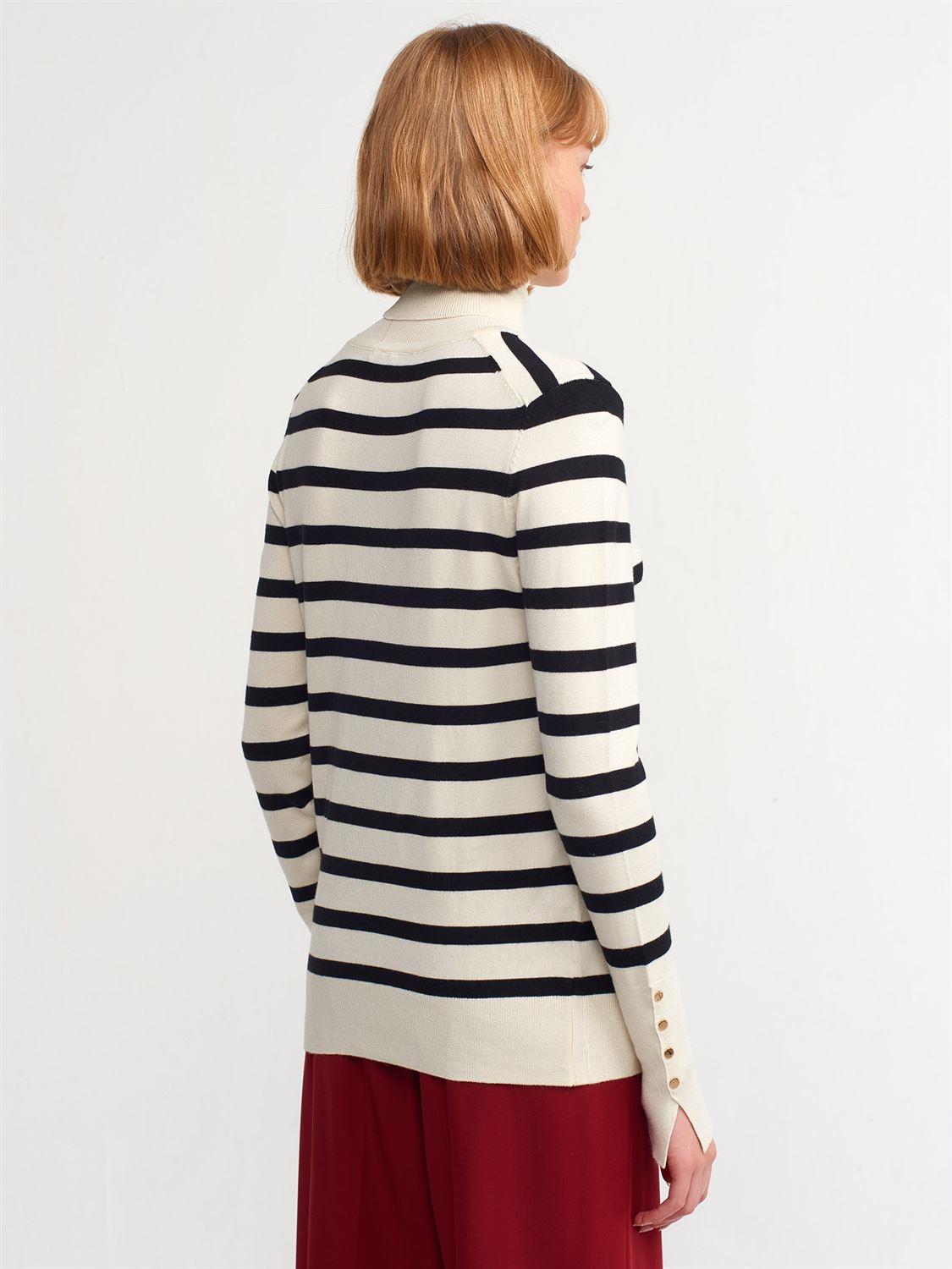 Dilvin Balıkçı Yaka Çizgili Duroplu Kazak 10432